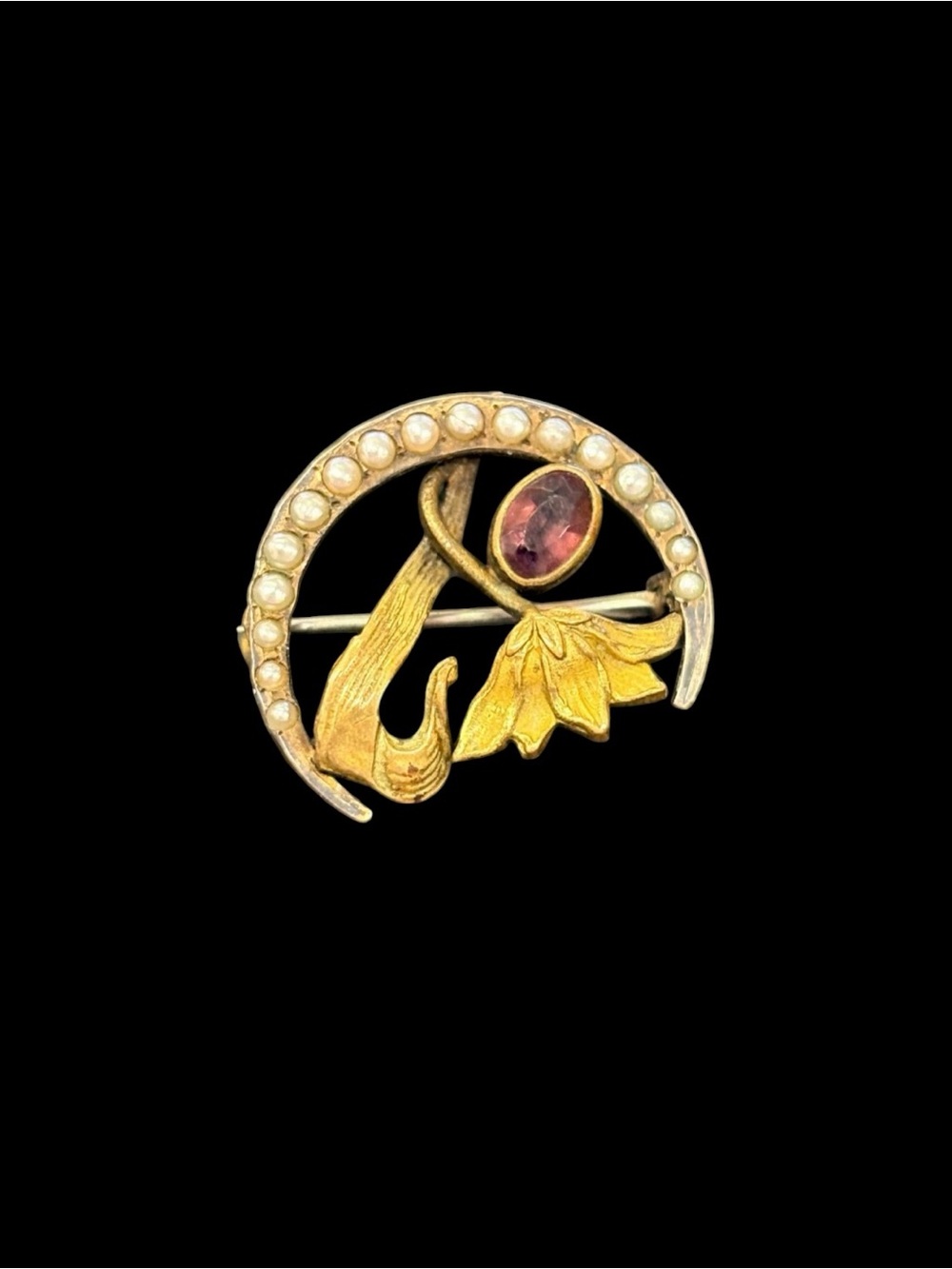 Gold-Tone Floral Pearl & Deep Red Stone Brooch - Women's Jewelry